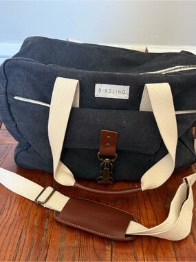 Birdling Black Canvas Duffel Bag with Cream Straps
